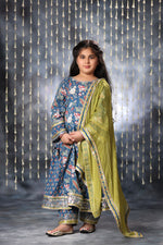 Load image into Gallery viewer, Blue Jaipuri Double Print Long Kurta Suit Set