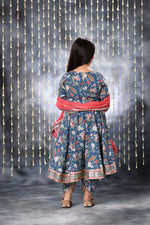 Load image into Gallery viewer, Blue Jaipuri Double Print Anarkali with Dhoti Salwar Suit Set