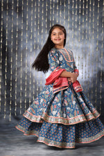 Load image into Gallery viewer, Blue Jaipuri Double Print Anarkali with Palazzo Suit Set