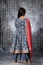 Load image into Gallery viewer, Blue Jaipuri Double Print Anarkali with Palazzo Suit Set