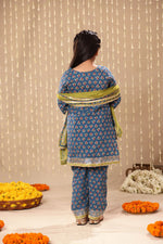 Load image into Gallery viewer, Blue Jaipuri Front Open Straight Kurta with Pant Suit Set