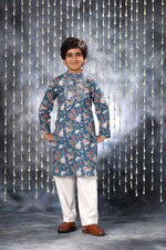 Load image into Gallery viewer, Blue Jaipuri Handblock Floral Print Kurta with white Pant Co-ord Set