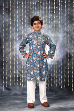 Load image into Gallery viewer, Blue Jaipuri Handblock Floral Print Kurta with white Pant Co-ord Set