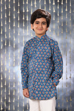 Load image into Gallery viewer, Blue Jaipuri Handblock Print Short Kurta Shirt Only