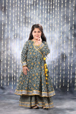 Load image into Gallery viewer, Grey Jaipuri Double Print Anarkali with Palazzo Suit Set