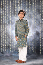 Load image into Gallery viewer, Grey Jaipuri Handblock Print Kurta Co-ord Set with Solid Collar Design and Grey Jacket