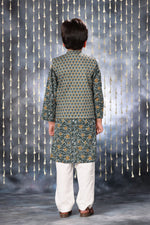 Load image into Gallery viewer, Grey Jaipuri Handblock Print Kurta Co-ord Set with Solid Collar Design and Grey Jacket