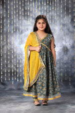 Load image into Gallery viewer, Grey Jaipuri Print Anarkali Sleeveless Kurta and Pant Set