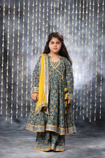 Load image into Gallery viewer, Grey Jaipuri Single Print Anarkali with Palazzo Suit Set