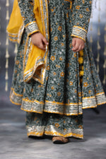 Load image into Gallery viewer, Grey Jaipuri Single Print Anarkali with Palazzo Suit Set