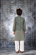Load image into Gallery viewer, Grey Pintucks Neck Panel Kurta with White Pant Co-ord Set and Grey Jacket