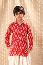 Load image into Gallery viewer, Red Floral Print Short Kurta with Dhoti Salwar
