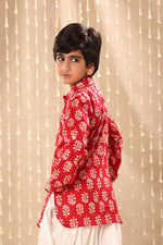 Load image into Gallery viewer, Red Floral Print Short Kurta with Dhoti Salwar