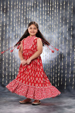 Load image into Gallery viewer, Red Jaipuri Double Print Maxi Dress Only