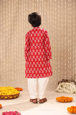 Load image into Gallery viewer, Red Jaipuri Handblock Floral Print Long Kurta Co-ord Set