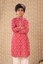 Load image into Gallery viewer, Red Jaipuri Handblock Ikat Print Long Kurta Co-ord Set