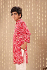 Load image into Gallery viewer, Red Jaipuri Handblock Ikat Print Long Kurta Co-ord Set