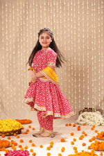 Load image into Gallery viewer, Red Jaipuri Ikat Print High-Low Anarkarli with Pant Suit Set