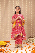 Load image into Gallery viewer, Red Jaipuri Ikat Print High-Low Anarkarli with Pant Suit Set