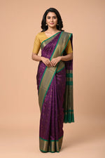 Load image into Gallery viewer, Royal Purple Silk Saree with Zari Border