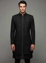 Load image into Gallery viewer, Regal Black Hand-Embroidered Sherwani for Men