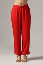 Load image into Gallery viewer, Red rayon resham mirror embroidered kurti paired with pants
