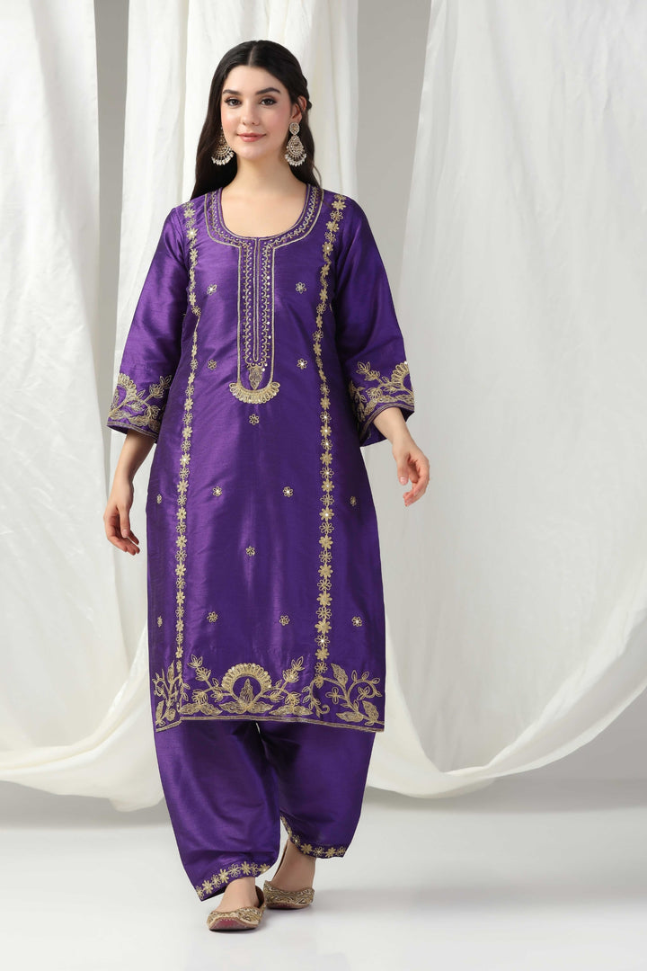 Elegant dori hand embroidered suit with salwar and dupatta