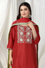 Load image into Gallery viewer, Embroidered kurti with salwar and  dupatta
