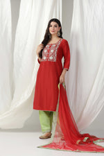 Load image into Gallery viewer, Embroidered kurti with salwar and  dupatta
