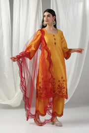 Embroided kurti with dupatta and pants