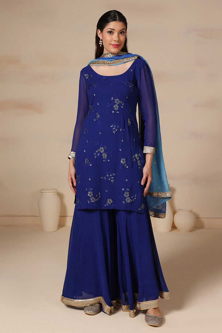 Ombre Dupatta with Embroidered Kurta & Sharara