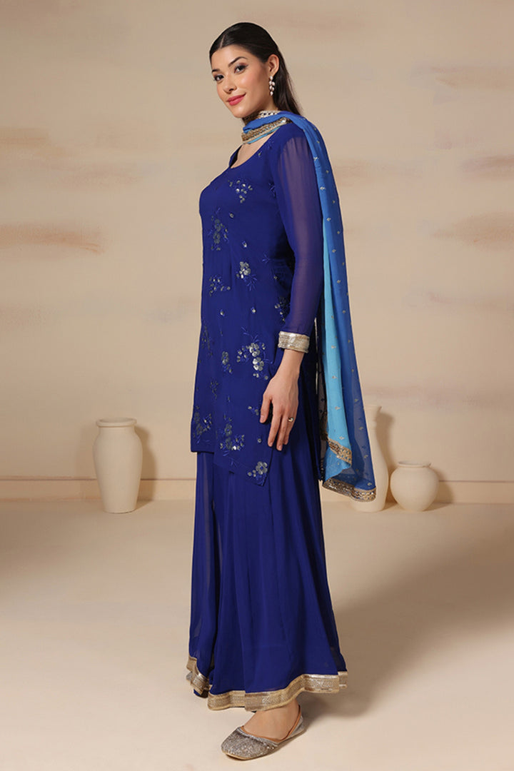 Ombre Dupatta with Embroidered Kurta & Sharara
