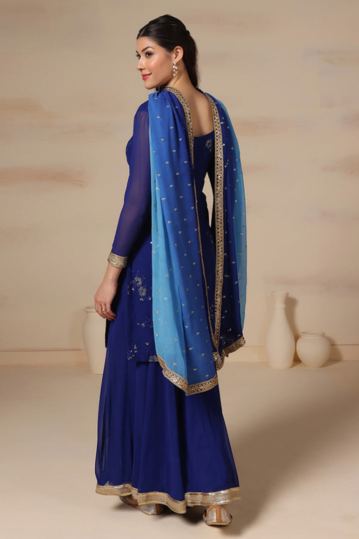 Ombre Dupatta with Embroidered Kurta & Sharara