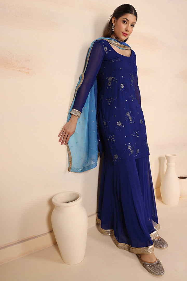 Ombre Dupatta with Embroidered Kurta & Sharara