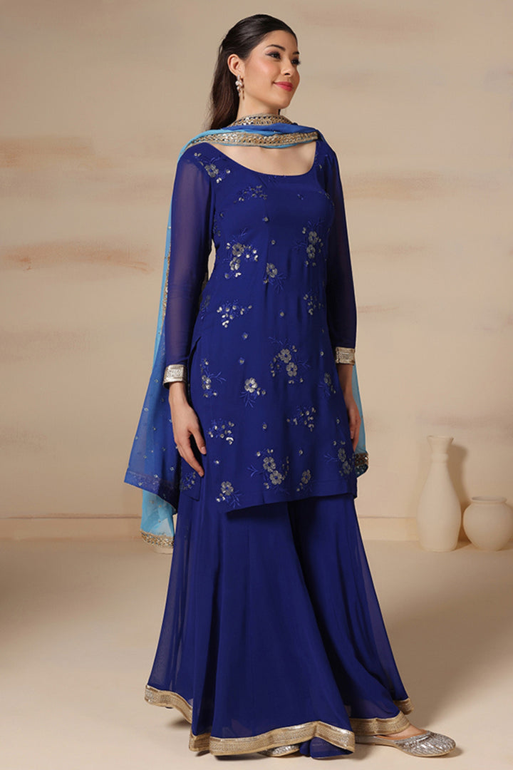 Ombre Dupatta with Embroidered Kurta & Sharara