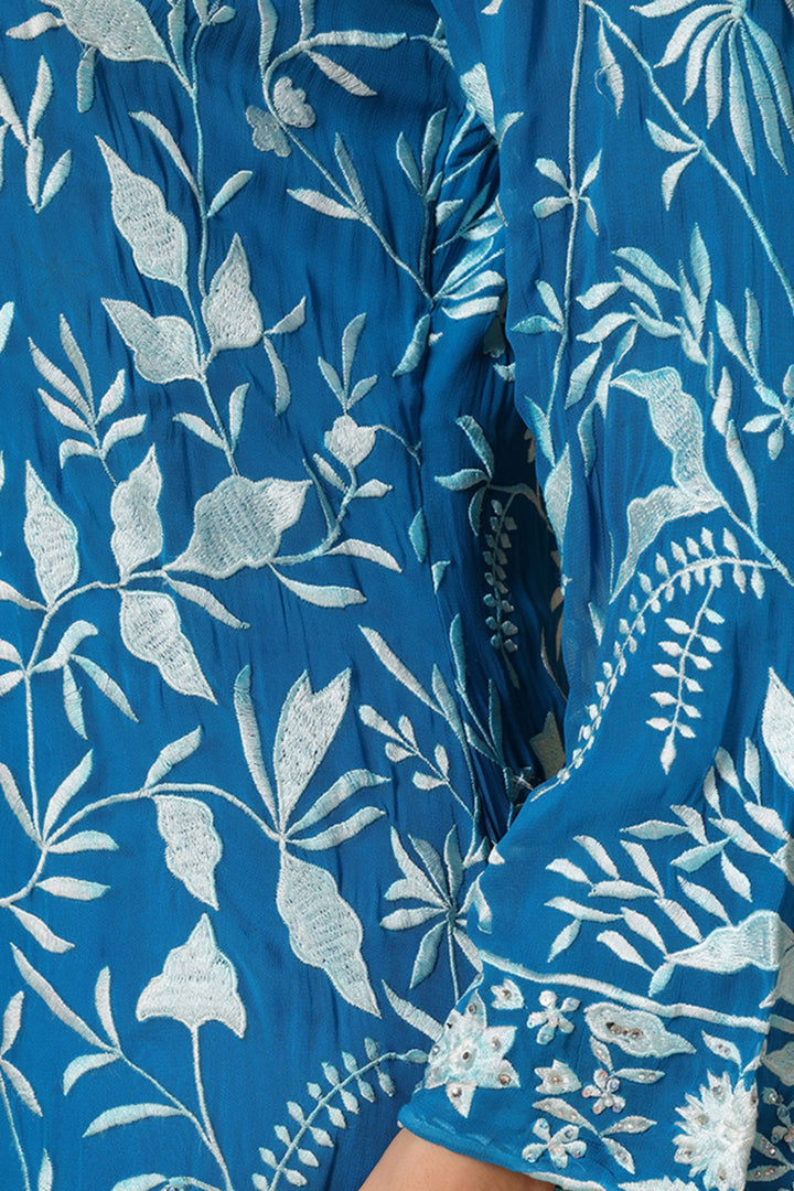 Thread Embroidered Pearl Work Kurta with Loose Pants