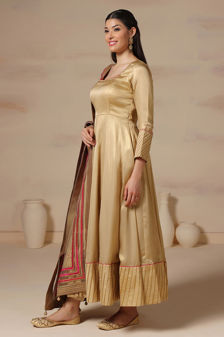 Golden Embroidered Anarkali Set