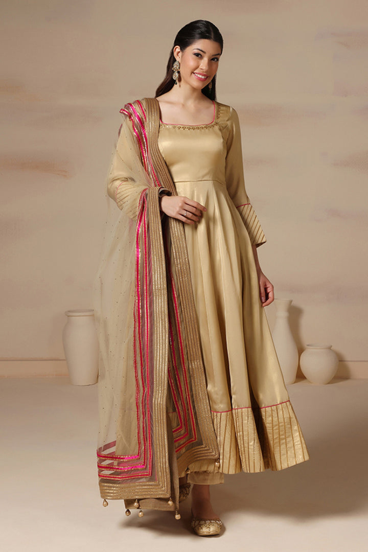 Golden Embroidered Anarkali Set