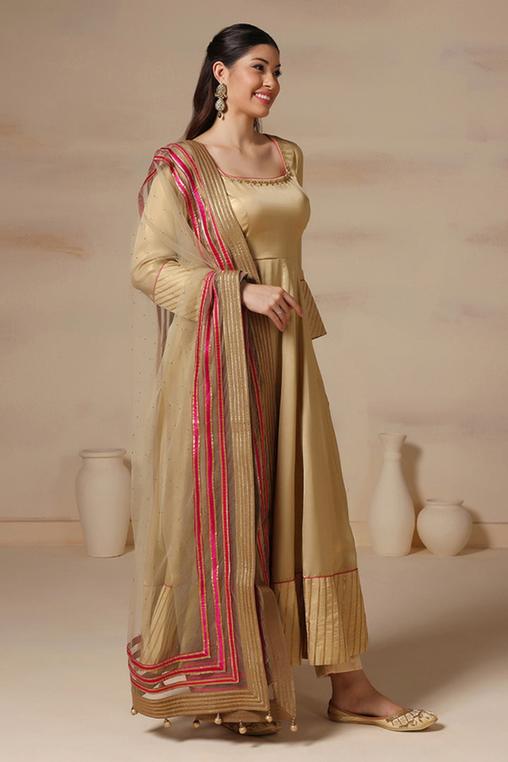 Golden Embroidered Anarkali Set