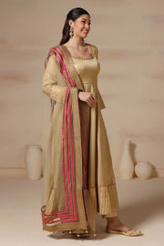 Golden Embroidered Anarkali Set