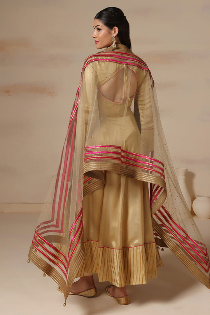 Golden Embroidered Anarkali Set