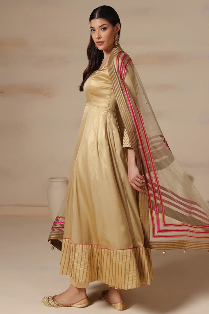 Golden Embroidered Anarkali Set