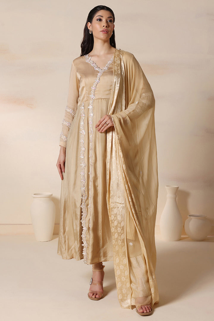 Silk Gold Anarkali Set