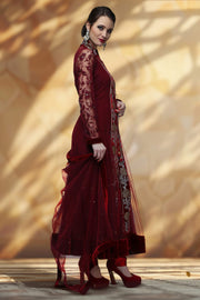 Maroon Embroidered Anarkali Set