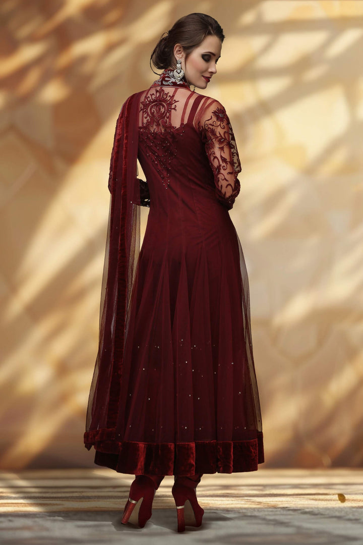 Maroon Embroidered Anarkali Set