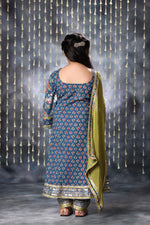 Load image into Gallery viewer, Blue Jaipuri Double Print Long Kurta Suit Set
