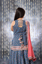 Load image into Gallery viewer, Blue Jaipuri Double Print Short Kurti with Flared Palazzo Suit Set
