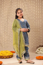 Load image into Gallery viewer, Blue Jaipuri Front Open Straight Kurta with Pant Suit Set
