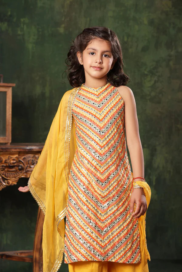 Chevron Linear Pattern Kurta with Palazzo Set