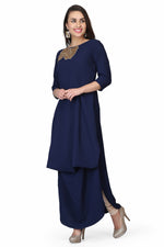 Load image into Gallery viewer, Blue Embroidered Long Kurti